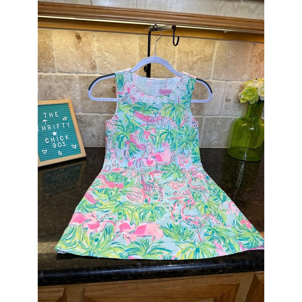 Lilly Pulitzer Girls Mini Lottie Dress One in a Chameleon 12 Tropical Flamingo - Picture 1 of 11